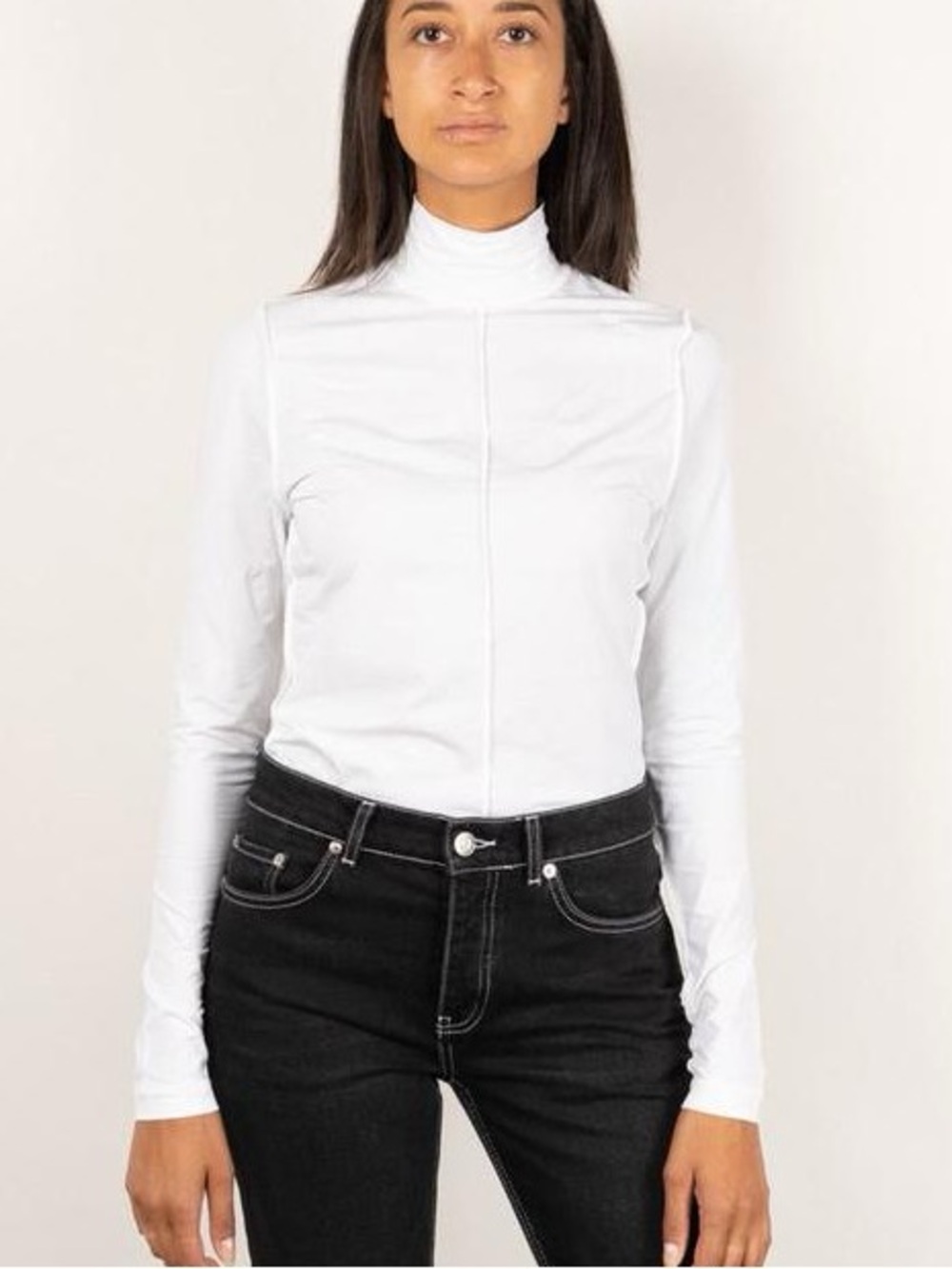 Ganni Light Stretch Jersey Roll Neck Long Sleeve Tee Bright White size 38 (us m)